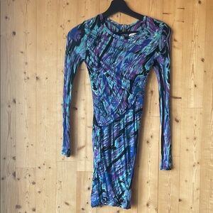 Torn by Ronny Kobo Blue and Purple Long Sleeve Dress